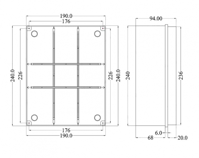 Doza aplicata patrata 240x190x90mm IP56 pentru distributie jonctiune ABS rezistenta UV fara presetupe margini netede [2]