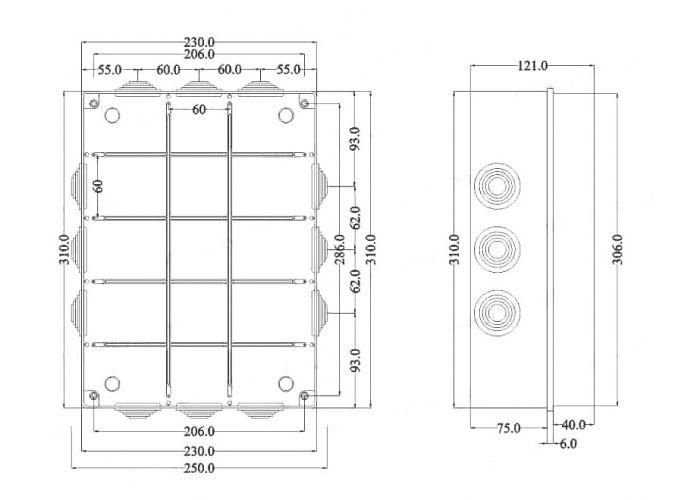 Doza aplicata patrata 300x220x120mm IP55 pentru distributie jonctiune ABS rezitenta UV cu presetupe [3]