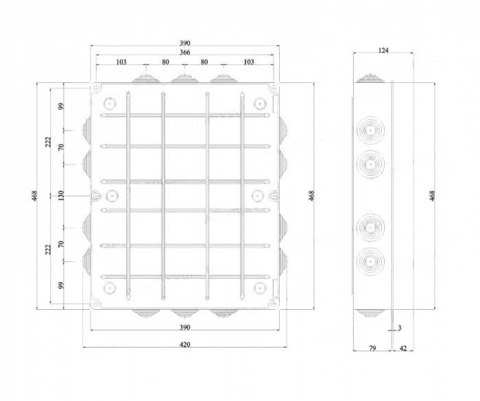 Doza aplicata patrata 460x380x120mm IP55 pentru distributie jonctiune ABS rezitenta UV cu presetupe [2]
