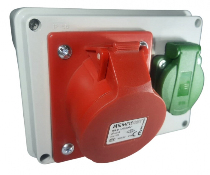Doza aplicata precablata echipata cu 1 priza 5 poli 3P+N+E 16A 400V si 1 priza schuko 16A 230V IP44 150x110mm [2]