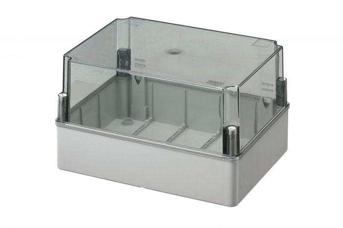Doza aplicata transparenta 240x190x160mm IP56 inalta pentru distributie jonctiune ABS rezistenta UV fara presetupe margini netede [1]