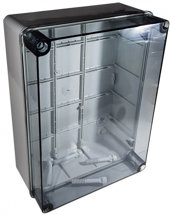 Doza aplicata transparenta 300x220x120mm IP56 pentru distributie jonctiune ABS rezistenta UV fara presetupe margini netede [1]