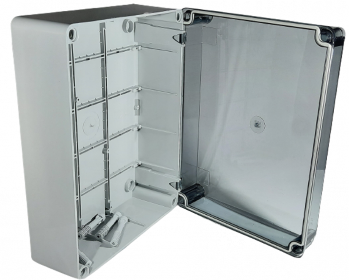 Doza aplicata transparenta 300x220x120mm IP56 pentru distributie jonctiune ABS rezistenta UV fara presetupe margini netede [3]