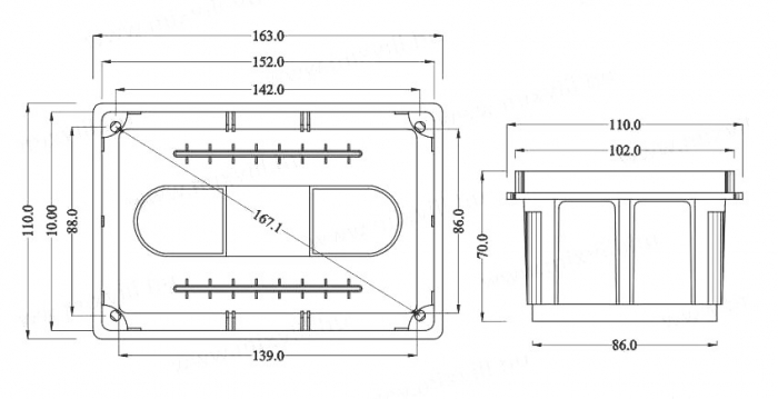 Doza de distributie derivatie 152x100x70mm din plastic incastrata IP40 [2]