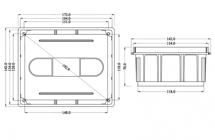 Doza de distributie derivatie 160x130x70mm din plastic incastrata IP40 [2]