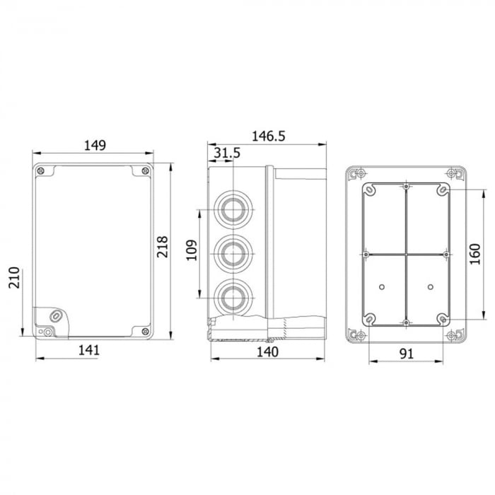 Doza patrata de ramificatie din plastic adanca ABS 210x140x140mm IP67 IK06 [2]