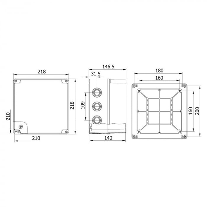 Doza patrata de ramificatie din plastic adanca ABS 210x210x140mm IP67 IK06 [2]