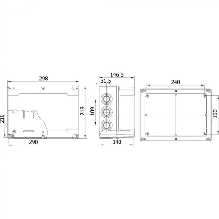 Doza patrata de ramificatie din plastic adanca ABS 290x210x140mm IP67 IK06 [2]