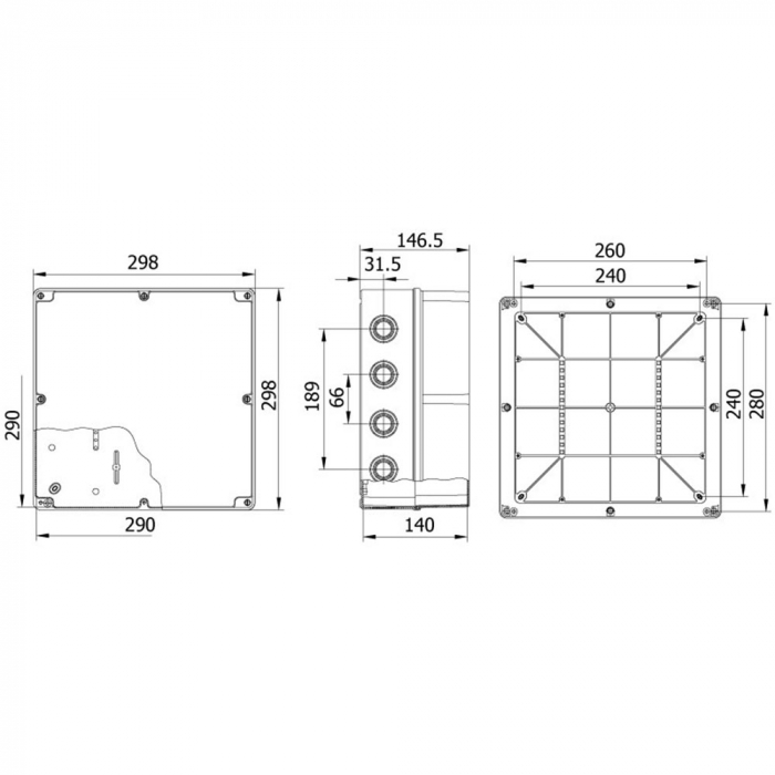Doza patrata de ramificatie din plastic adanca ABS 290x290x140mm IP67 IK06 [2]