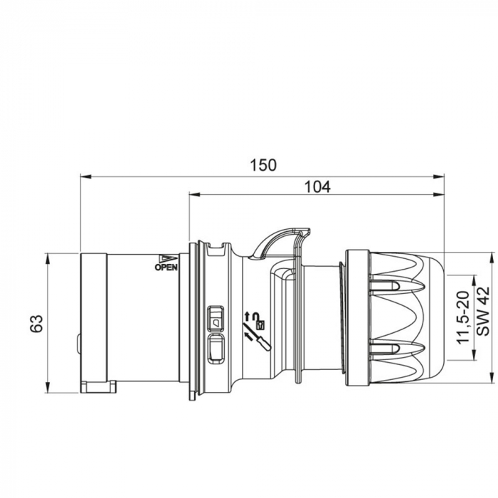 Fisa stecher 4 poli 3P+E 32A montaj pe cablu 6h 380V IP44 trifazic CEE mobil [2]