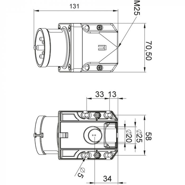 Fisa stecher 4 poli 3P+PE 32A 6h 380V IP44 trifazic CEE montaj aplicat [2]