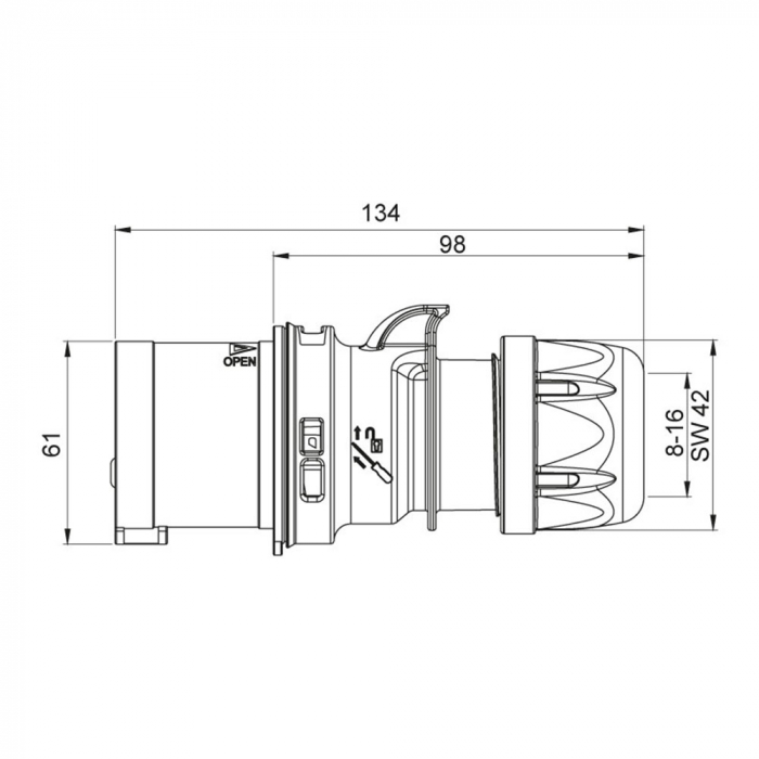 Fisa stecher 5 poli 3P+N+E 16A montaj pe cablu 6h 380V IP44 trifazic CEE mobil [2]