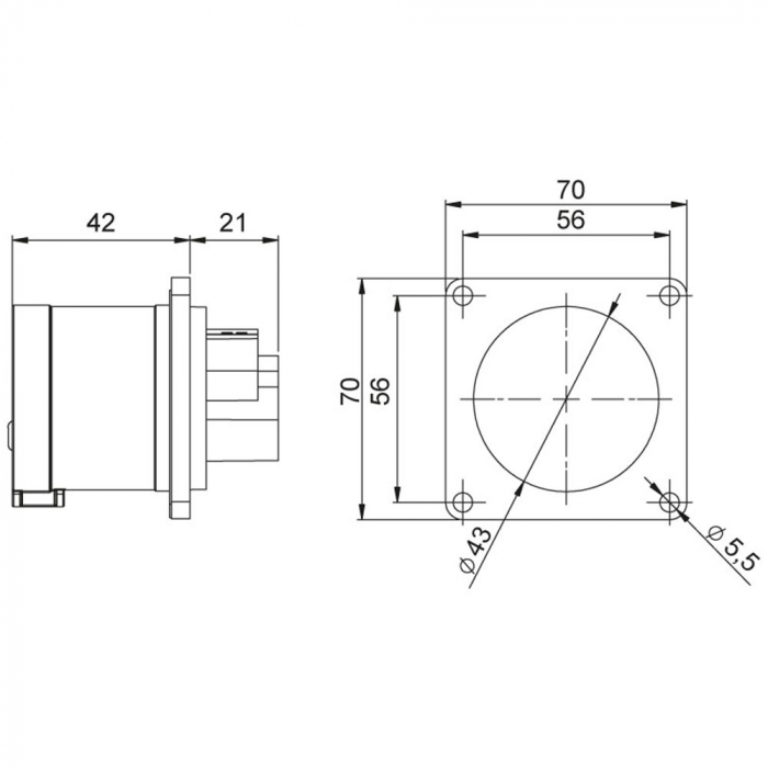 Fisa stecher incastrabil 4 poli 16A 3P+PE drept 380V culoare rosie IP44 6h CEE 70x70mm [3]