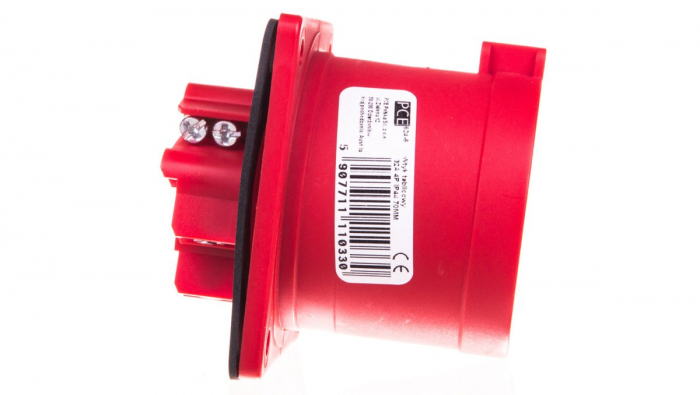 Fisa stecher incastrabil 4 poli 32A 3P+PE drept 380V culoare rosie IP44 6h CEE 70x70mm [3]