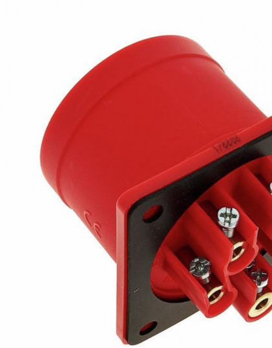 Fisa stecher incastrabil 4 poli 32A 3P+PE drept 380V culoare rosie IP44 6h CEE 70x70mm [4]