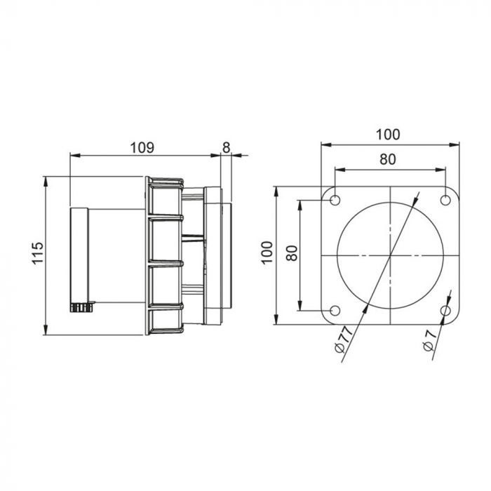 Fisa stecher incastrabil 4 poli 63A 3P+PE drept 380V culoare rosie IP67 6h CEE 100x100mm [2]