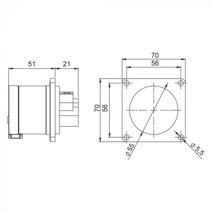 Fisa stecher incastrabil 5 poli 32A 3P+N+PE drept 380V culoare rosie IP44 6h CEE 70x70mm [2]