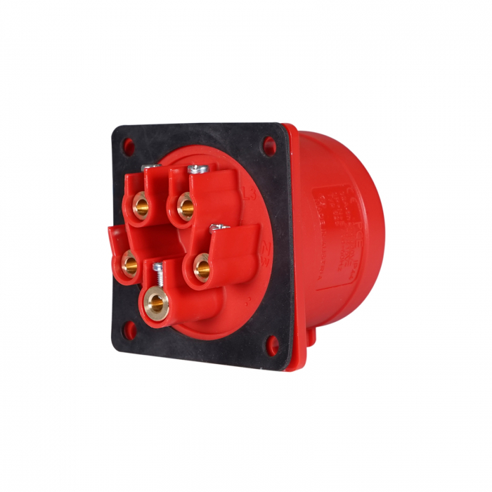 Fisa stecher incastrabil 5 poli 32A 3P+N+PE drept 380V culoare rosie IP44 6h CEE 70x70mm [3]