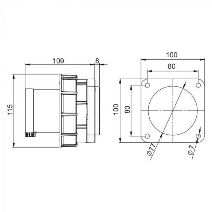 Fisa stecher incastrabil 5 poli 63A 3P+N+PE drept 380V culoare rosie IP67 6h CEE 100x100mm [2]
