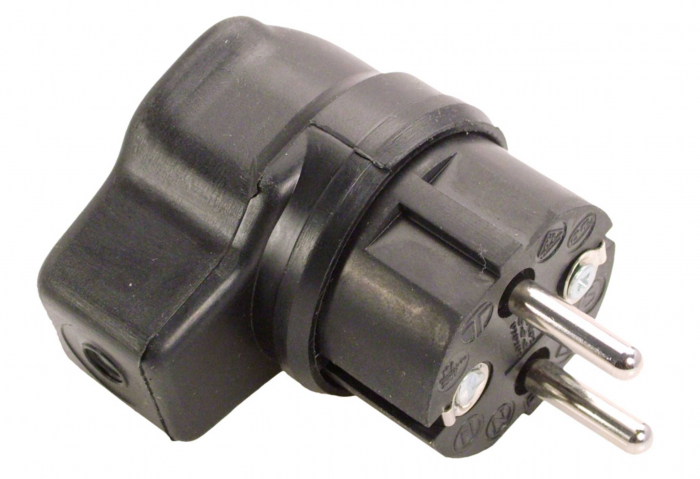 Fisa stecher negru unghiular cauciucat solid 230V 16A max. 2,5 mm² IP44 [1]