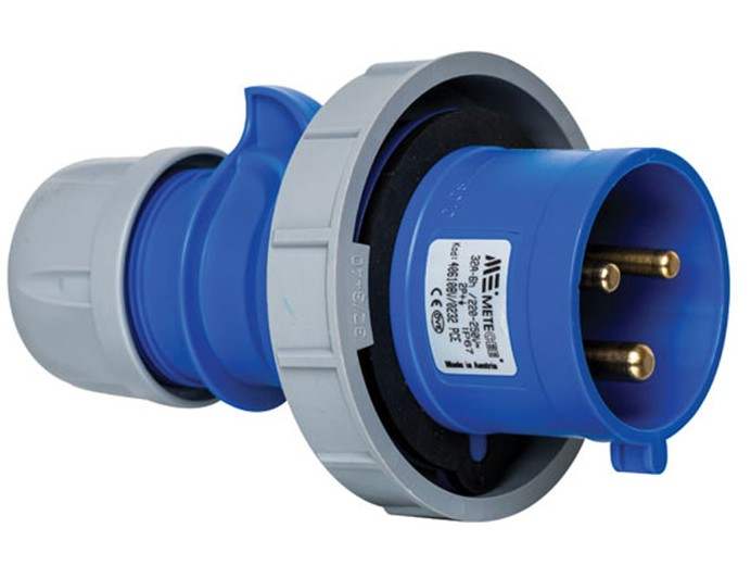 Fisa stecher pe cablu 3 poli 32A 1P+N+PE drept 230V monofazic albastru IP67 6h CEE 150x93mm [1]