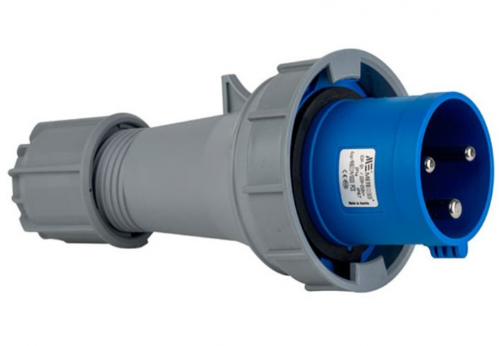 Fisa stecher pe cablu 3 poli 63A 1P+N+PE drept 230V albastru IP67 6h CEE 257x114mm [1]