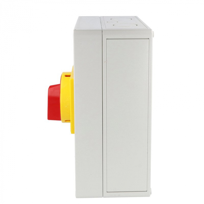 Intrerupator 125A 37kw 0-1 ON-OFF 3 poli IP65 254x180mm cu came industrial aplicat casetat cu maner galben rosu [4]