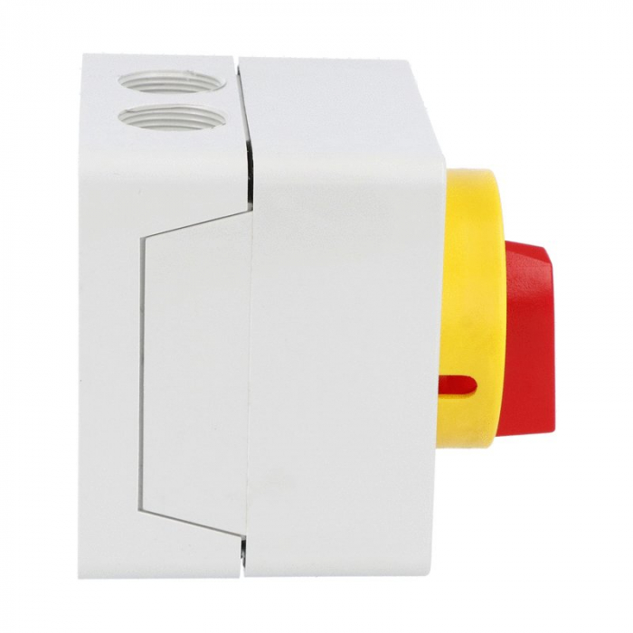 Intrerupator 20A 5.5kw 0-1 ON-OFF 3 poli IP65 75x75mm cu came industrial aplicat casetat cu maner galben rosu [5]