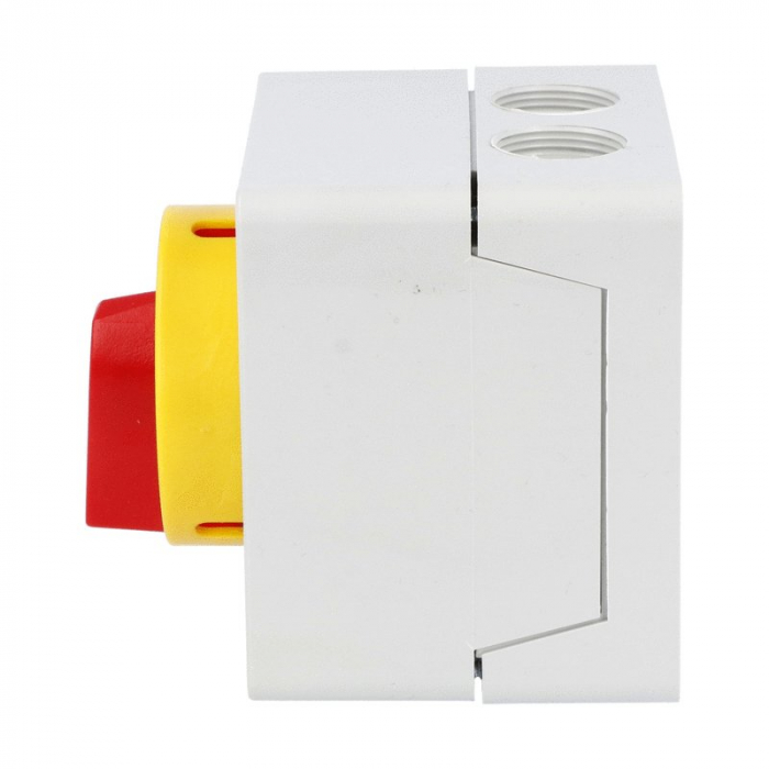 Intrerupator 20A 5.5kw 0-1 ON-OFF 3 poli IP65 75x75mm cu came industrial aplicat casetat cu maner galben rosu [3]