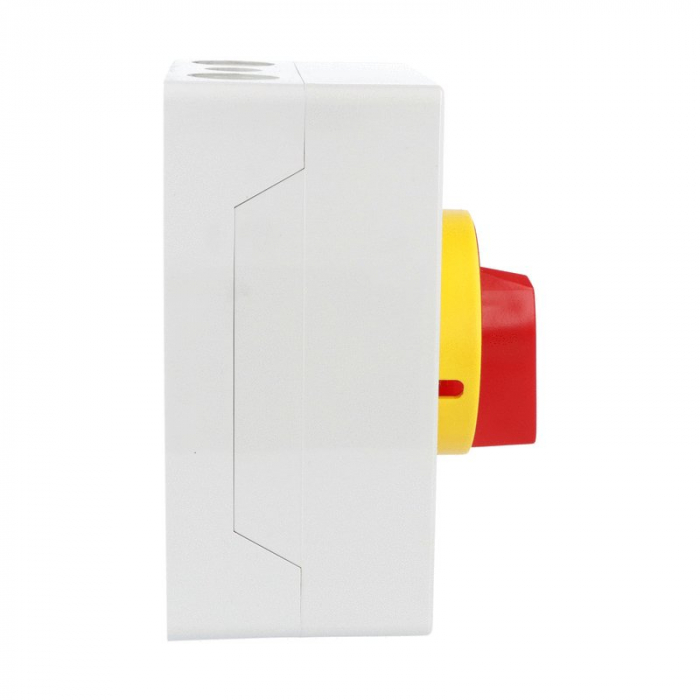 Intrerupator 63A 18.5kw 0-1 ON-OFF 3 poli IP65 125x175mm cu came industrial aplicat casetat cu maner galben rosu [3]