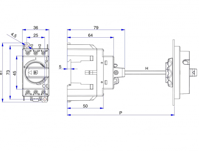 Intrerupator modular rotativ 3 poli 16A 0-1 ON-OFF IP20 montaj pe sina sau cu suruburi [2]