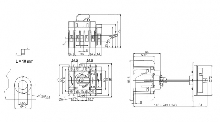 Intrerupator modular rotativ 3 poli 40A 0-1 ON-OFF IP20 montaj pe sina sau cu suruburi [2]