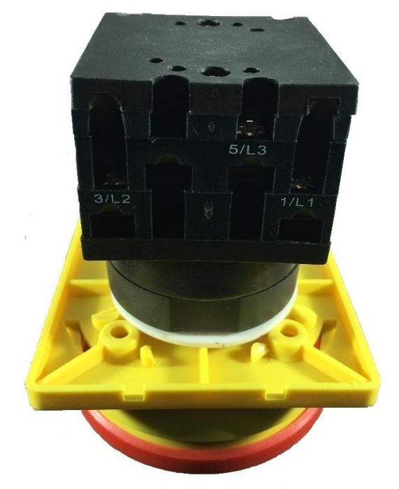 Intrerupator principal 25A 3 poli 7.5kW de urgenta incastrat cu placa galbena frontala 66x66mm [3]