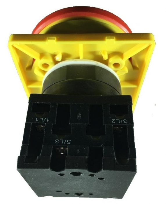 Intrerupator principal 25A 3 poli 7.5kW de urgenta incastrat cu placa galbena frontala 66x66mm [4]
