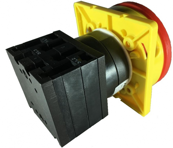 Intrerupator principal 25A 3 poli 7.5kW de urgenta incastrat cu placa galbena frontala 66x66mm [6]