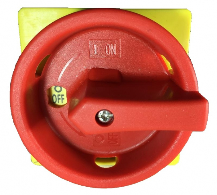 Intrerupator principal 20A 3 poli 4kW de urgenta incastrat cu placa galbena frontala 66x66mm IP65 [7]