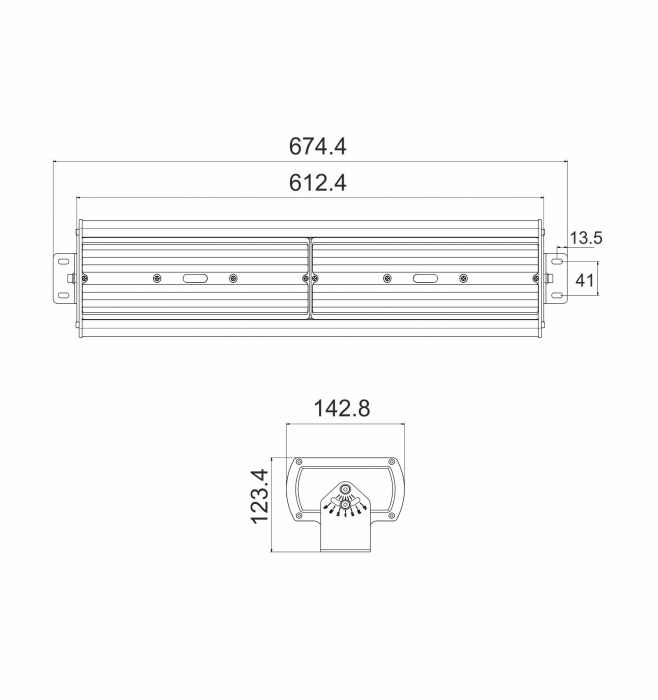 Lampă industrială 100W 120lm/W 12000lm 4000K Low Bay led (Instalare până la 6 metri înălţime) 612x142mm IP65, garantie 5 ani [5]