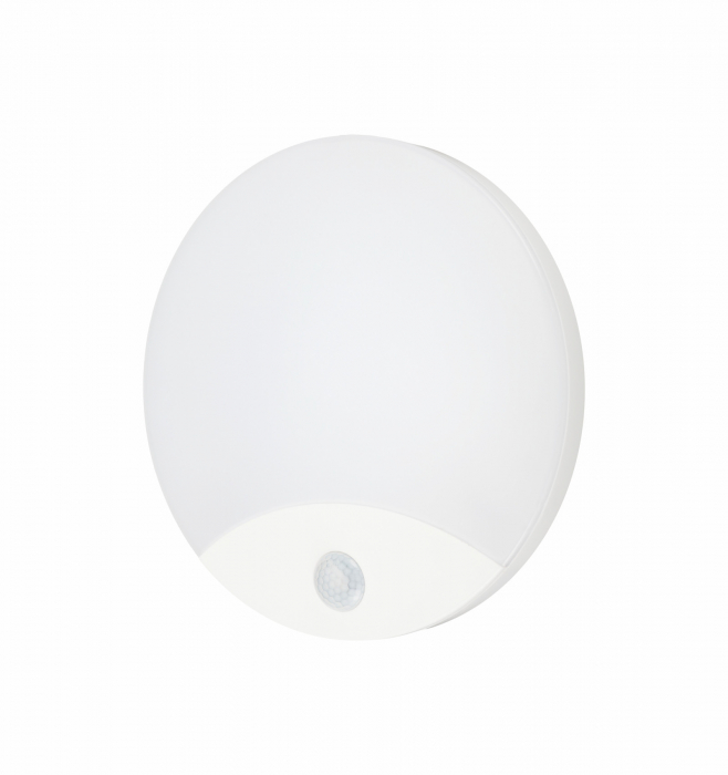Lampă LED 15W 1200lm 4000K 250x49mm rotundă albă cu senzor de mișcare exterior perete sau tavan IP44 3 ani garantie [1]