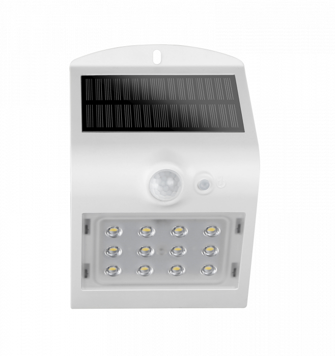 Lampă solară LED BUTTERFLY 1.5W 220lm 4000K albă de perete IP65 detectare 90° la maxim 6 metri [12]