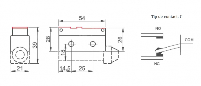 Limitator de cursa cu arc si tija din plastic 1ND+1NO 10A 250V IP40 [5]