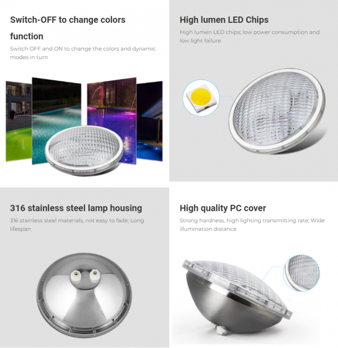 Lumină pentru piscină Mi-Light MiBoxer LED pentru sistem LoRa 433MHz 27W PAR56 IP68 RGB+CCT PW01 spot subacvatic [8]