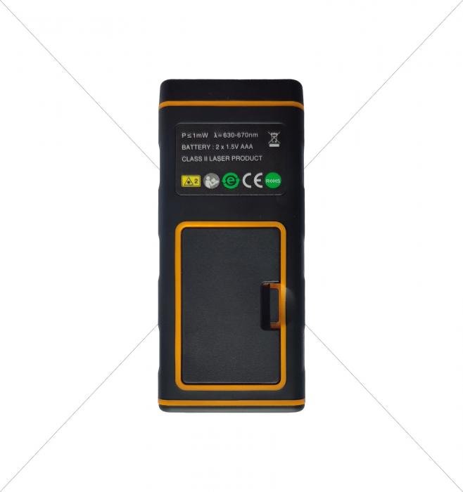 Metru laser cu nivela - poloboc 120 metri multifunctional portabil, valoare min/max, calcul suprafata si volum, laser nivel II 630–670 nm, < 1 mW, cu 2 baterii 2 × 1.5V AAA [2]