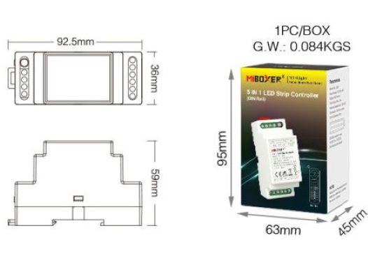 Mi-Light LS2S MiBoxer 5 în 1 controler de zonă, control pentru bandă LED pentru șină DIN DIM+WW+CW/RGB/RGBW/RGB+CCT [4]