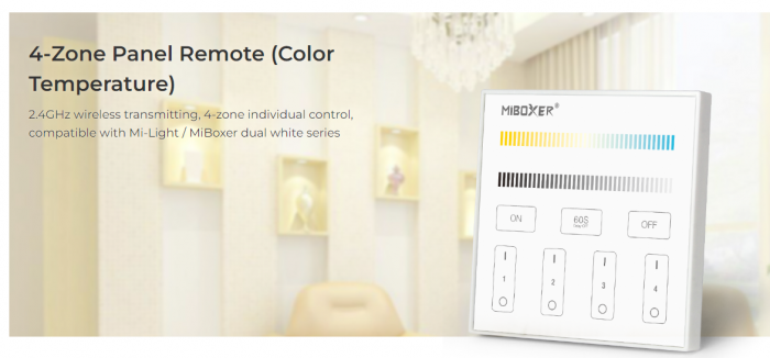 Mi-Light MiBoxer Group Control grup LED (zonă) telecomandă de perete controler de temperatură de culoare DIM+CCT 86x86mm [4]
