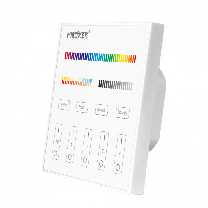 Mi-Light MiBoxer Group Control grup LED (zonă) telecomandă de perete T4 pentru culoare, temperatura culorii, modificare intensitate lumina DIMABIL + RGB+CCT [1]
