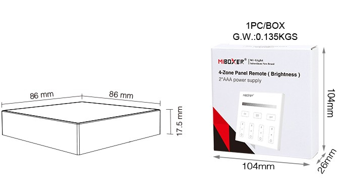 Mi-Light MiBoxer Group Grup de comandă Dimmer cu telecomandă albă montat pe perete 4 zone DIM B [6]