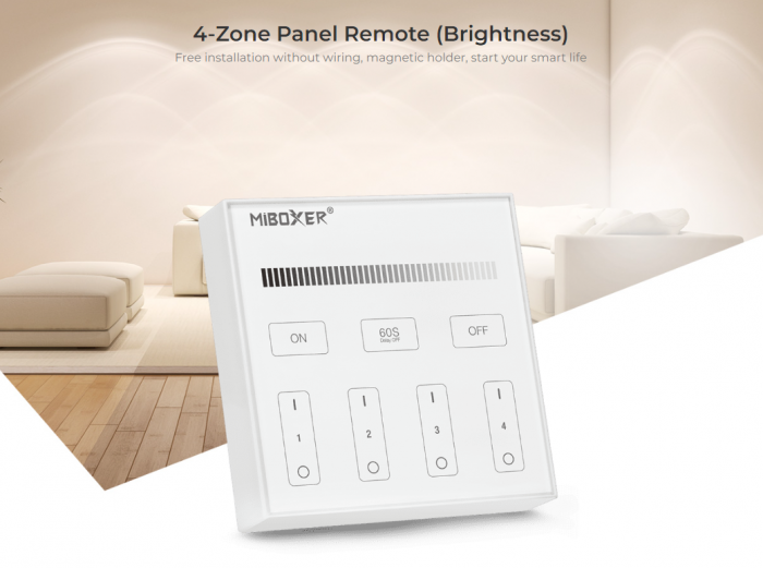 Mi-Light MiBoxer Group Grup de comandă Dimmer cu telecomandă albă montat pe perete 4 zone DIM B [3]