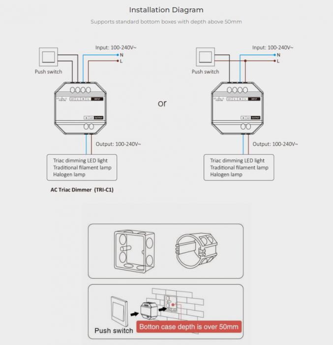 Mi-Light TRI-C1 AC Triac RF + Push Dimmer MiBoxer Mi-Light [6]