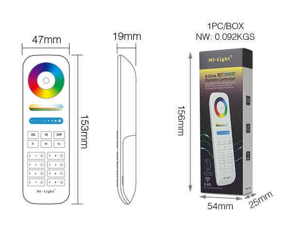 MiBoxer Group Control RGB+CCT LED grup (8 zone) controller telecomandă neagră color FUT089B [5]
