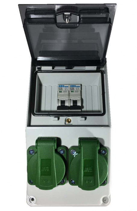 Panou electric din plastic echipat cu 2 prize monofazice schuko 16A 210x110x112mm IP44 organizare de santier fara legaturi ( fara fire) [2]